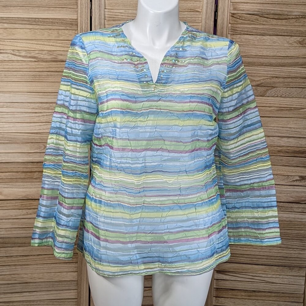 Mirasol Blouse Striped Long Sleeve Sheer Size Medium
